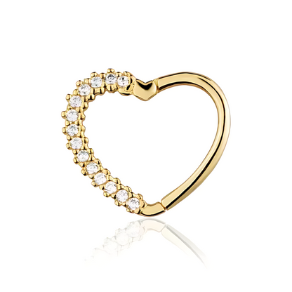 Piercing Daith Coração em Ouro Amarelo 18k-750 com zircônias brancas