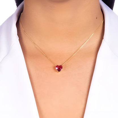 Gargantilha Coração Rubi em Ouro Amarelo 18K-750&nbsp;