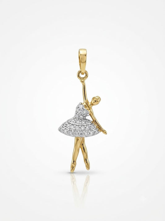 Pingente Bailarina com ZC Branca em Ouro amarelo 18K