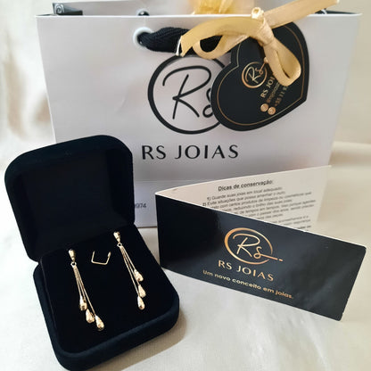 Brinco Franja  com Gota em Ouro Amarelo 18K-750