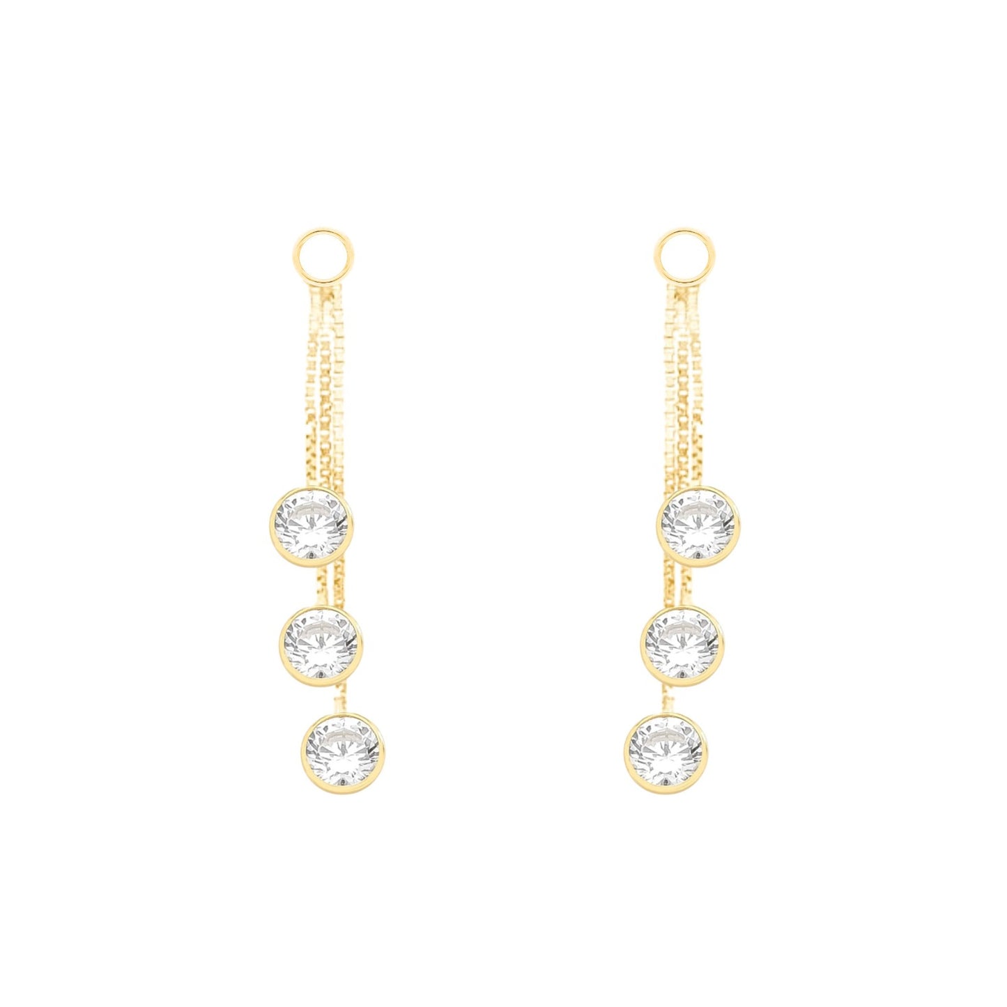 Par de Franja em Veneziana Tripla com Zircônias Nas Pontas em Ouro Amarelo 18K-750