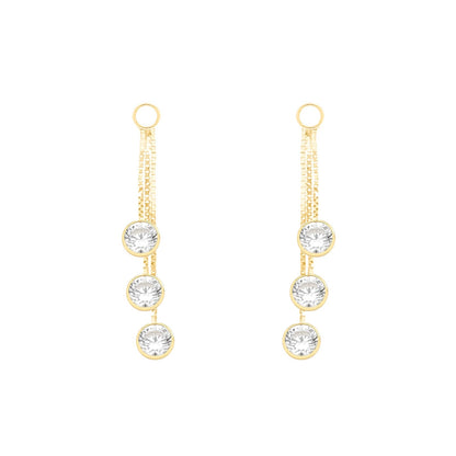 Par de Franja em Veneziana Tripla com Zircônias Nas Pontas em Ouro Amarelo 18K-750