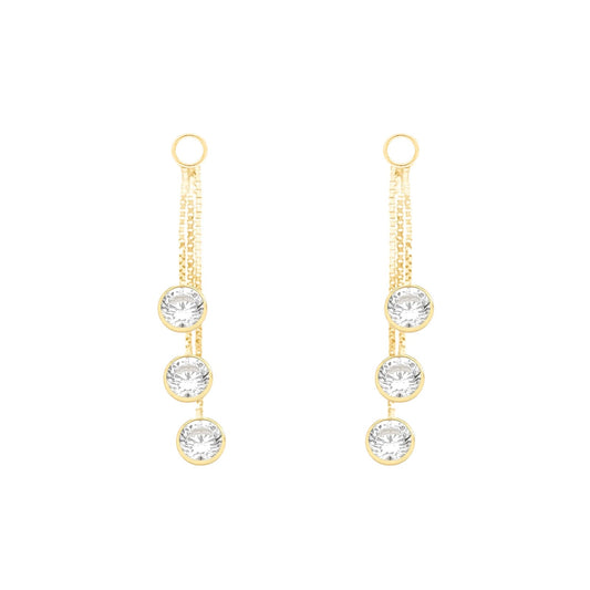 Par de Franja em Veneziana Tripla com Zircônias Nas Pontas em Ouro Amarelo 18K-750