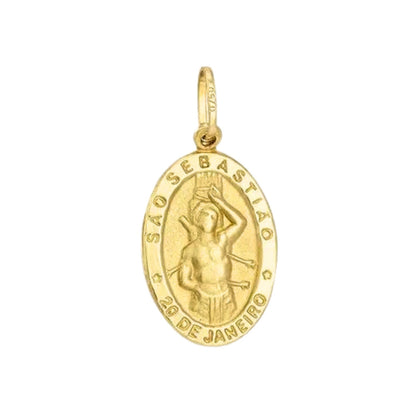 Pingente Medalha Oval São Sebastião em Ouro Amarelo 18K-750