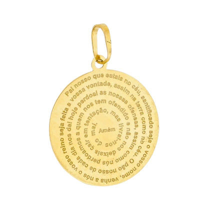 Pingente Medalha Redonda Pai Nosso em Ouro Amarelo 18K-750