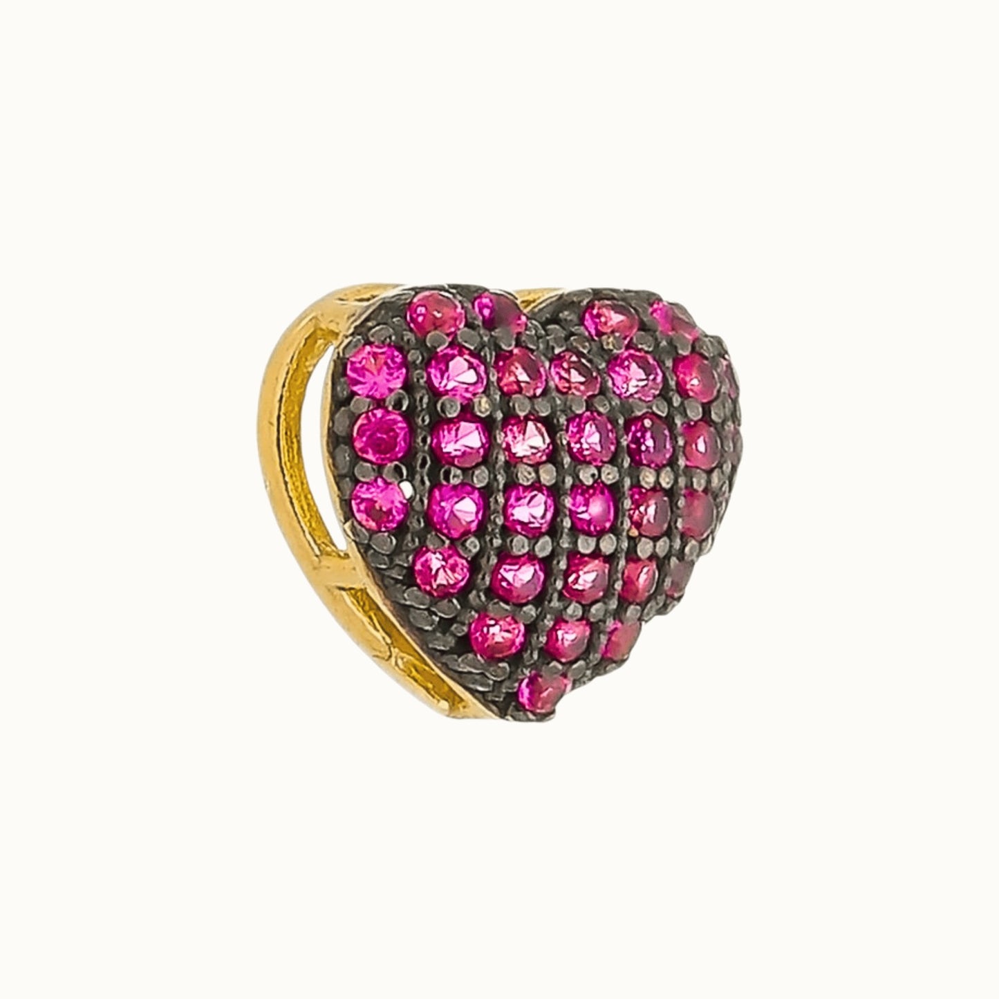 Pingente Coração com Zircônias Vermelhas Ouro Amarelo 18K