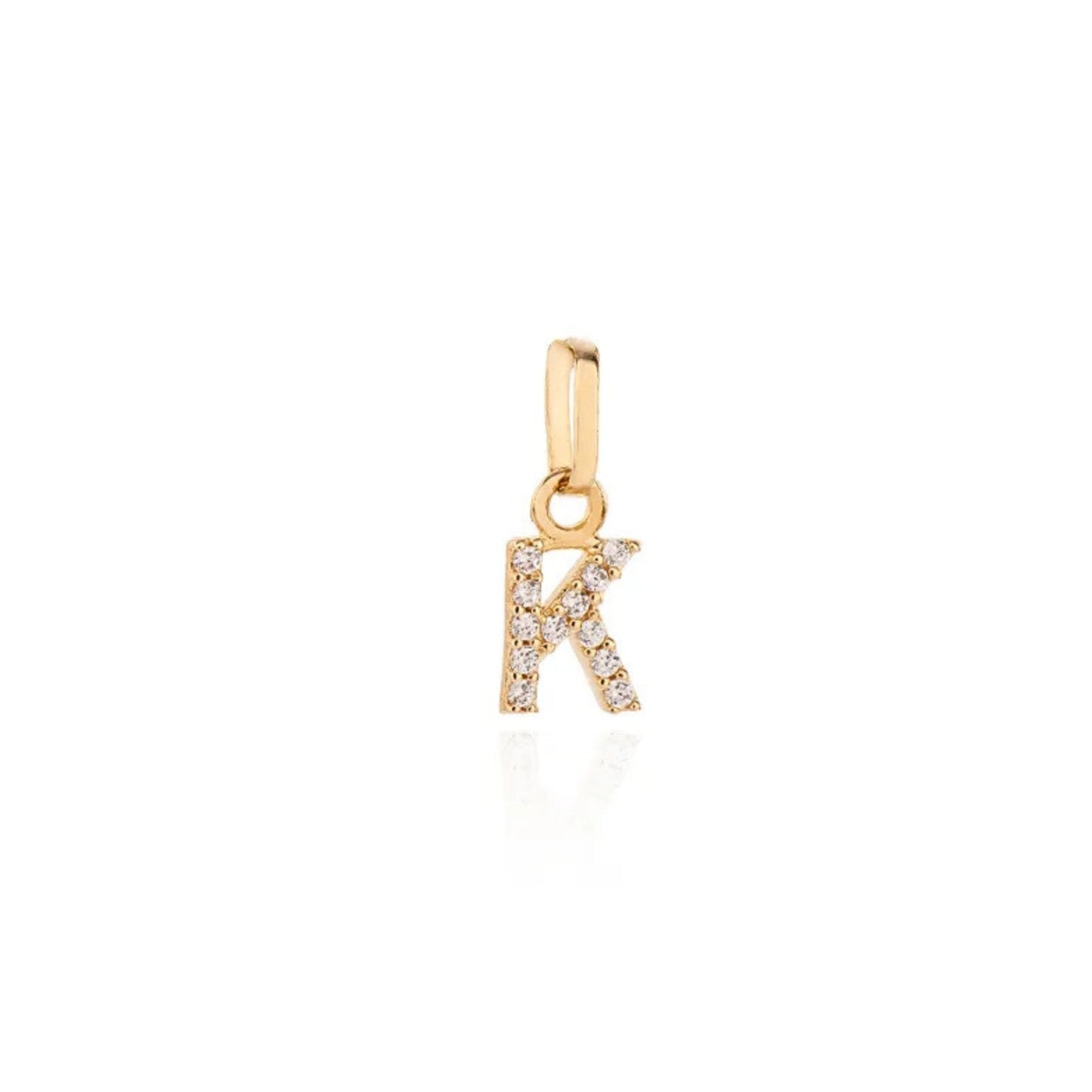 Pingente Letra K em Ouro Amarelo 18K-75, com zircônias