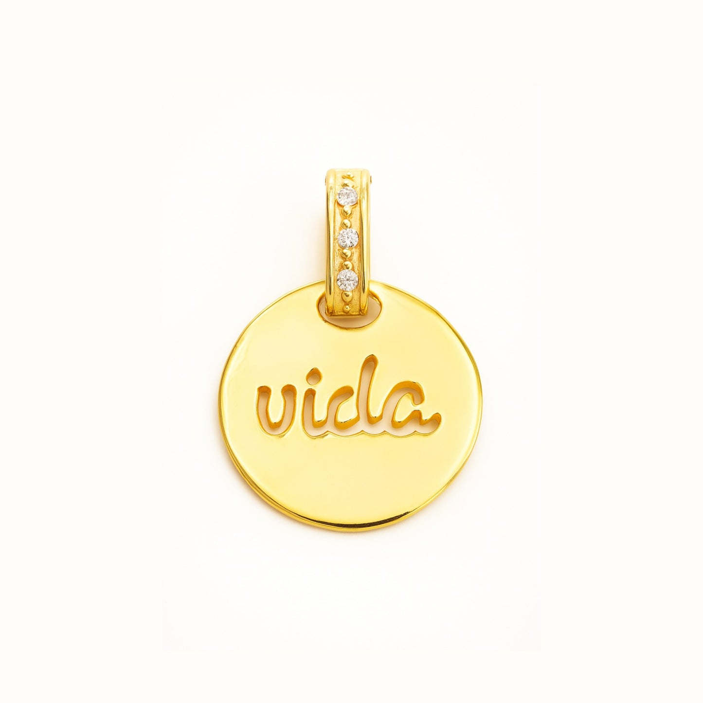 Pingente Medalha Vida em ouro 18k-750 com brilhantes