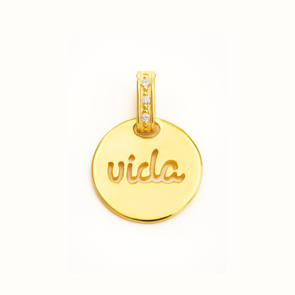 Pingente Medalha Vida em ouro 18k-750 com brilhantes