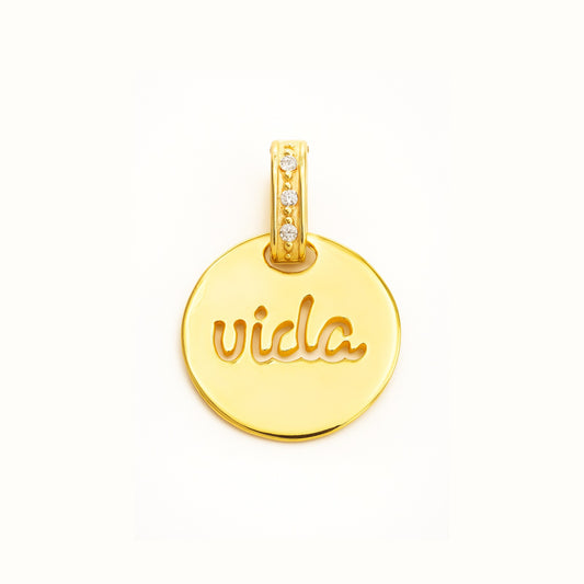 Pingente Medalha Vida em ouro 18k-750 com brilhantes