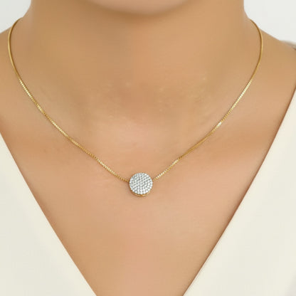 Pingente Redondo Cravejado em Ouro Amarelo 18K