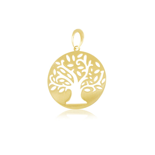 Pingente Medalha Redonda Árvore da Vida Vazada em Ouro Amarelo 18K-750
