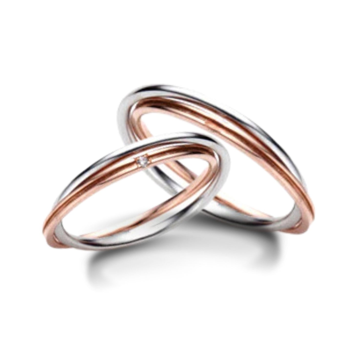 Aliança Entrelaço em Ouro Branco e Rosé 18K-750
