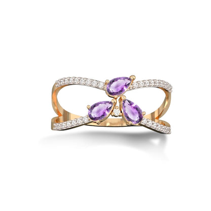 Anel Gotas de Ametista Lavanda em Ouro Amarelo 18K