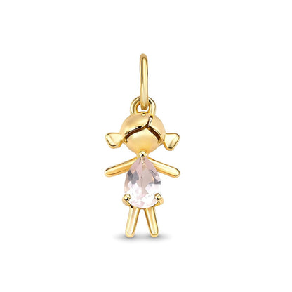 Pingente Menina Quartzo Rosa em Ouro Amarelo 18k-750