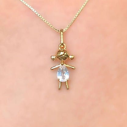 Pingente Menina Quartzo Rosa em Ouro Amarelo 18k-750