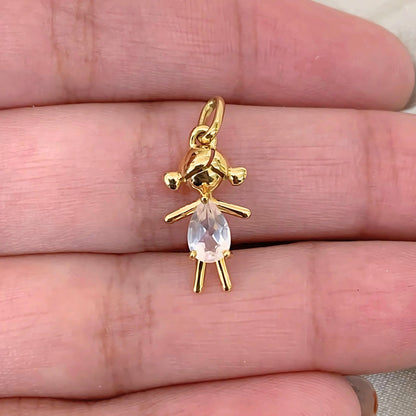Pingente Menina Quartzo Rosa em Ouro Amarelo 18k-750