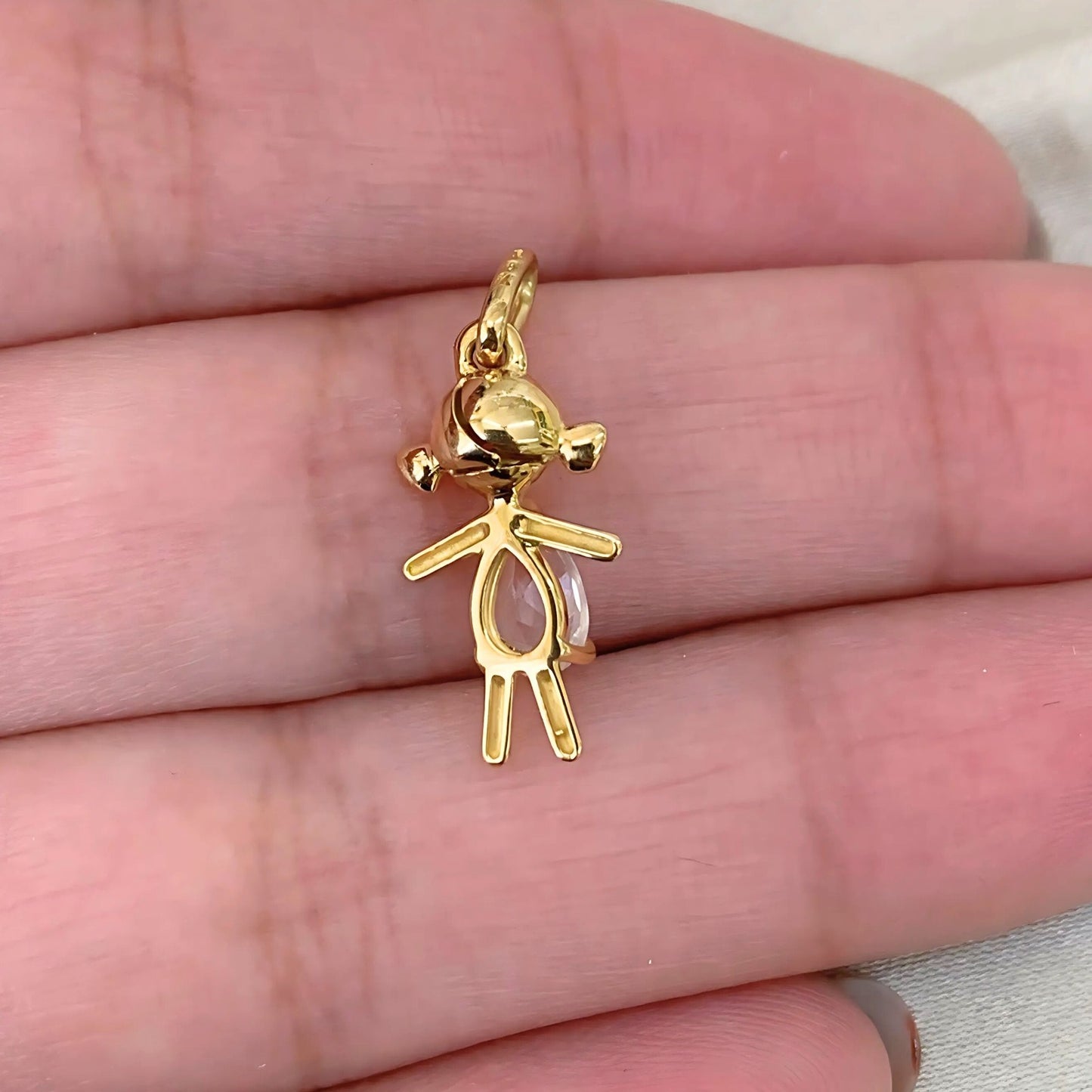 Pingente Menina Quartzo Rosa em Ouro Amarelo 18k-750