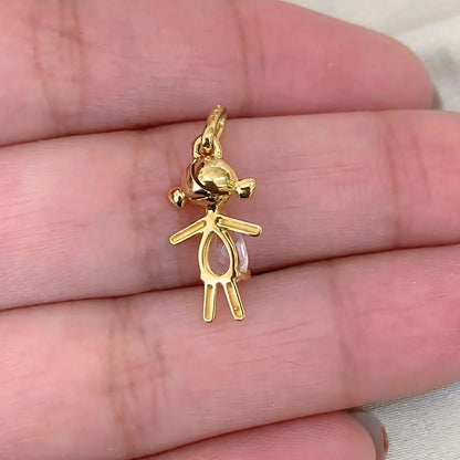 Pingente Menina Quartzo Rosa em Ouro Amarelo 18k-750