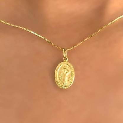 Pingente Medalha Oval São Sebastião em Ouro Amarelo 18K-750