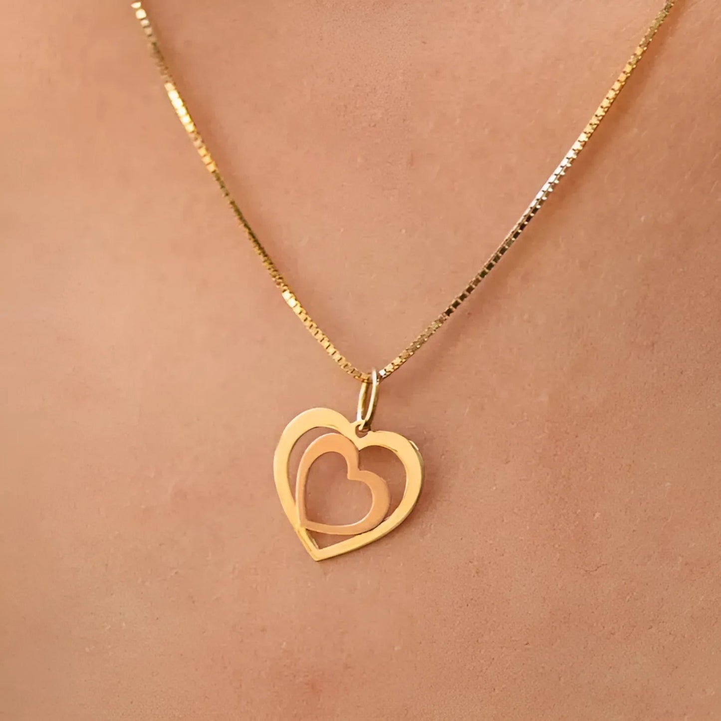Pingente Coração duplo Ouro Amarelo e Rose 18k - Coleção Syn