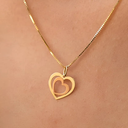 Pingente Coração duplo Ouro Amarelo e Rose 18k - Coleção Syn