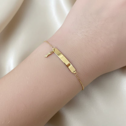 Pulseira Infantil Chapa com Figa em Ouro Amarelo 18K-750