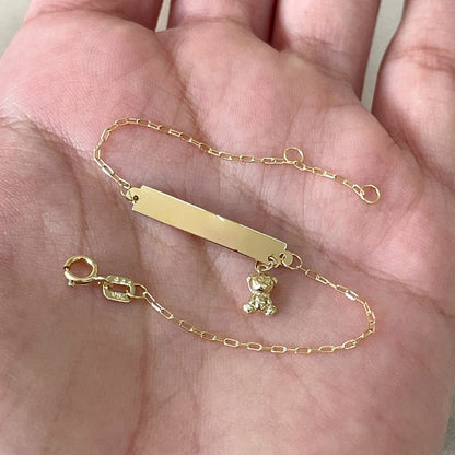 Pulseira Infantil Chapa com Urso em Ouro Amarelo 18K-750