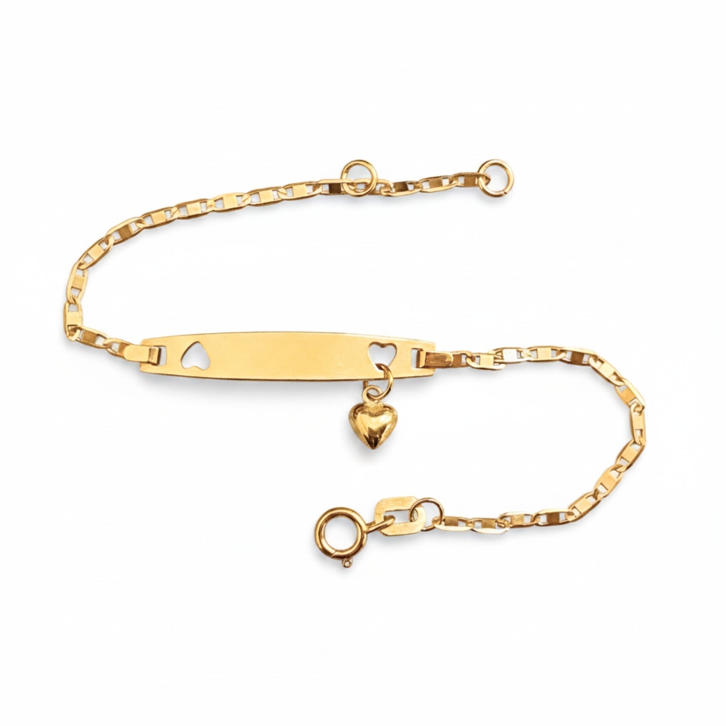 Pulseira Infantil Chapa com Corações em Ouro Amarelo 18K-750