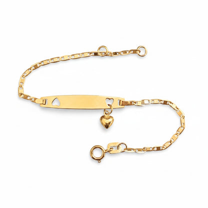 Pulseira Infantil Chapa com Corações em Ouro Amarelo 18K-750