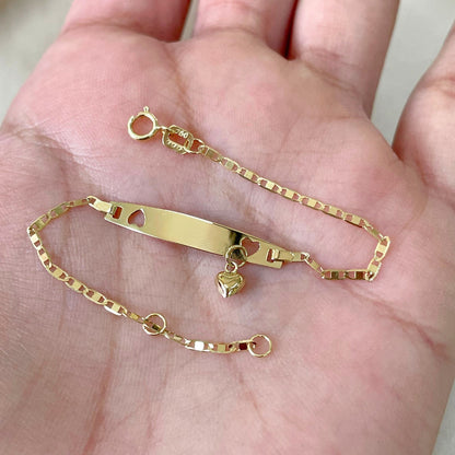 Pulseira Infantil Chapa com Corações em Ouro Amarelo 18K-750