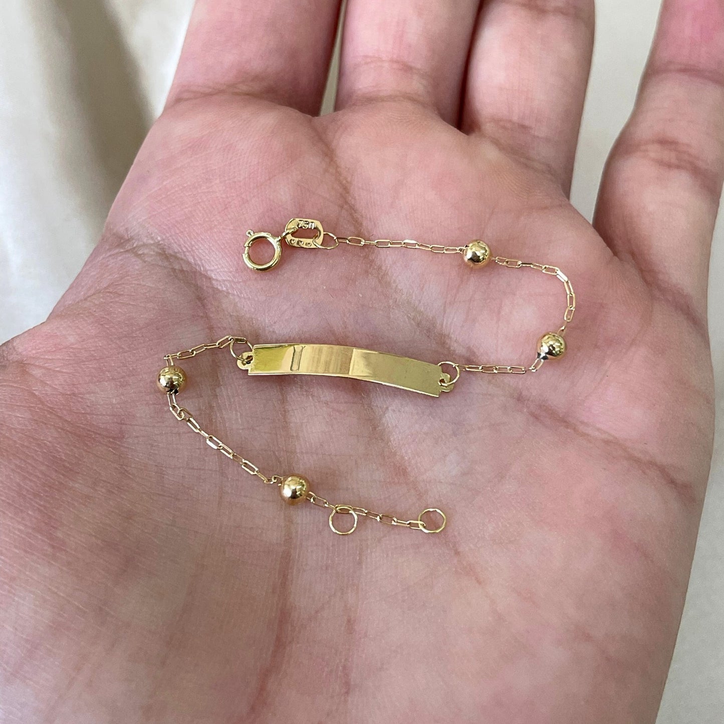 Pulseira Infantil Chapa Com Bolas em Ouro Amarelo 18K-750