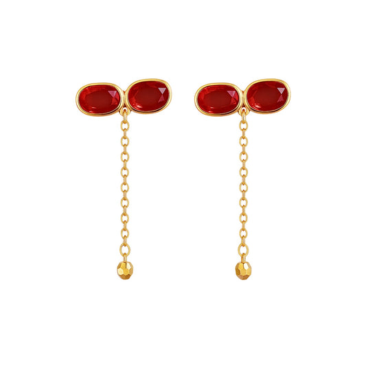 Brinco Flame Glow em Ouro Amarelo 18K-750, com Zircônias Vermelhas