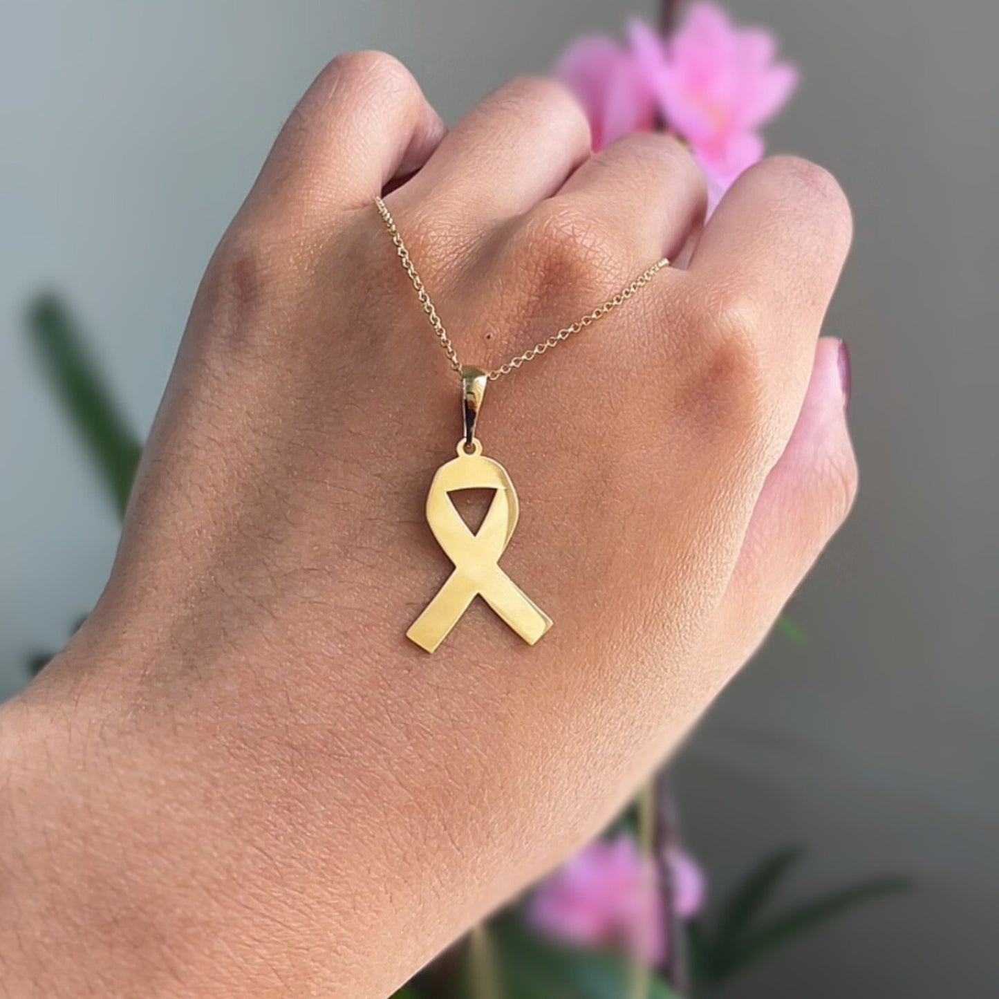 Pingente Outubro Rosa em Ouro Amarelo 18K-750&nbsp;