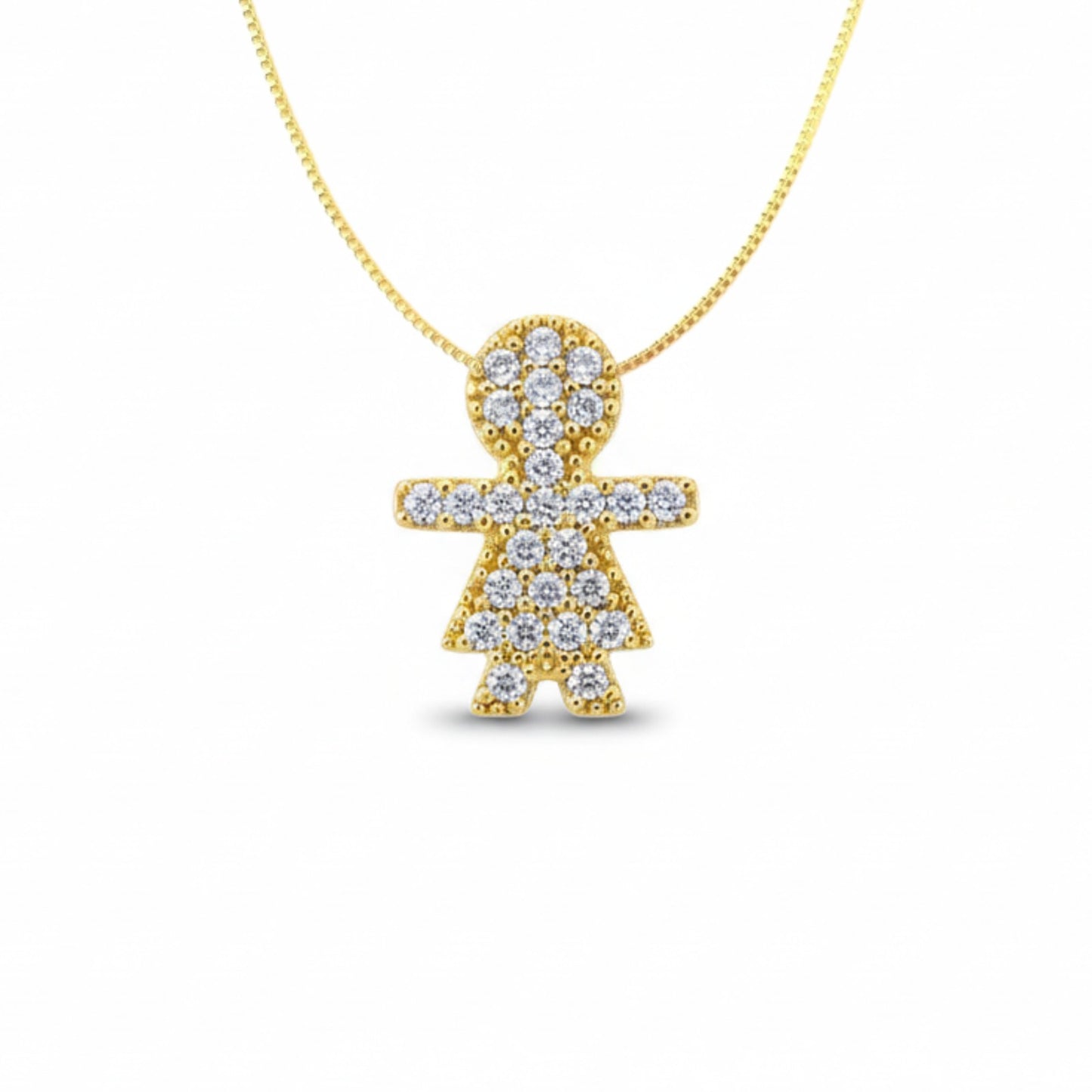 Pingente Menina Cravejado em Ouro Amarelo 18K-750, com zircônias