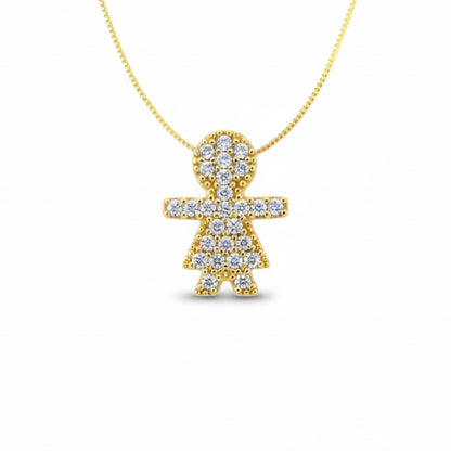 Pingente Menina Cravejado em Ouro Amarelo 18K-750, com zircônias