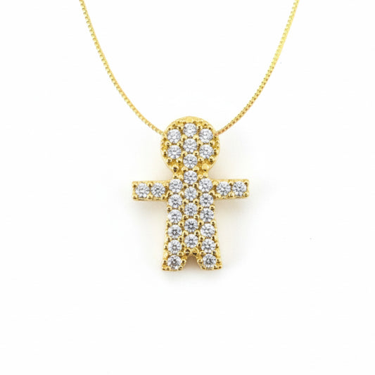Pingente Menino Cravejado em Ouro Amarelo 18K-750, com zircônias