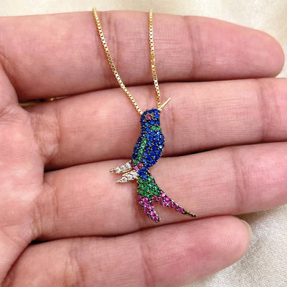 Pingente Beija-flor em Ouro Amarelo 18K-750, com zircônias