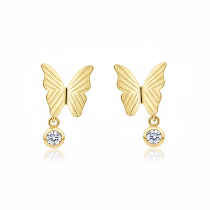 Brinco Borboleta com Zircônia em Ouro Amarelo 18K-750