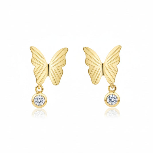 Brinco Borboleta com Zircônia em Ouro Amarelo 18K-750