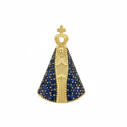Pingente Nossa Senhora Aparecida em Ouro Amarelo 18K-750, com zircônias (G)