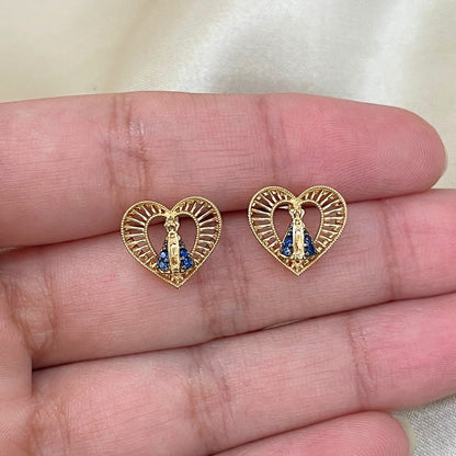 Brinco Coração Nossa Senhora Aparecida em Ouro Amarelo 18K-750