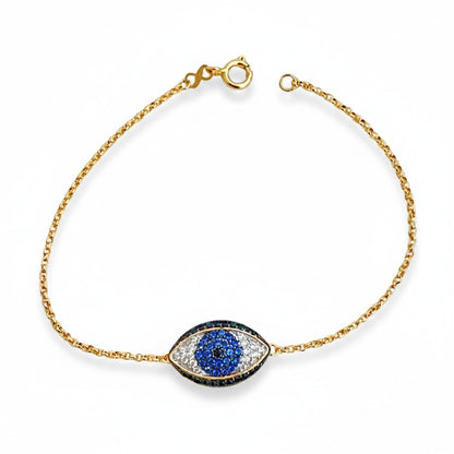 Pulseira Olho Grego em Ouro Amarelo 18K-750, com zircônias