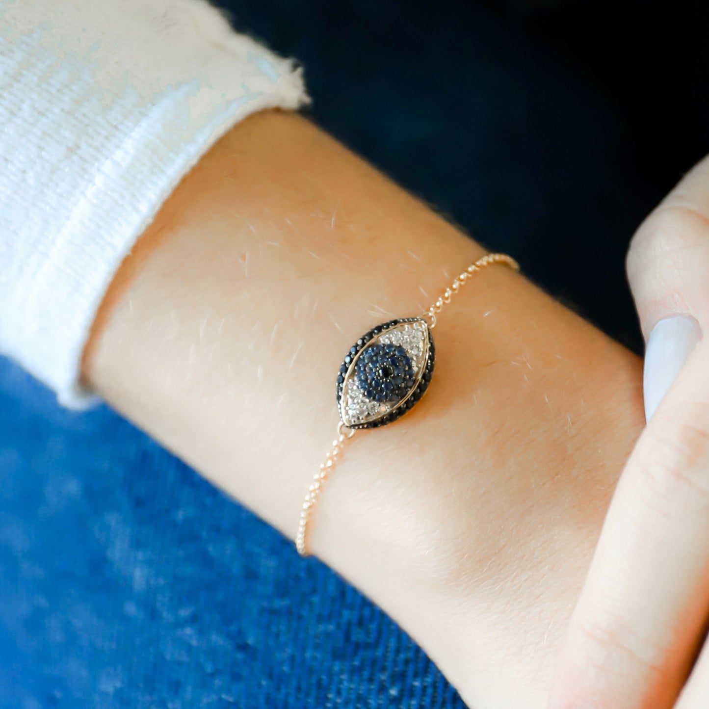 Pulseira Olho Grego em Ouro Amarelo 18K-750, com zircônias