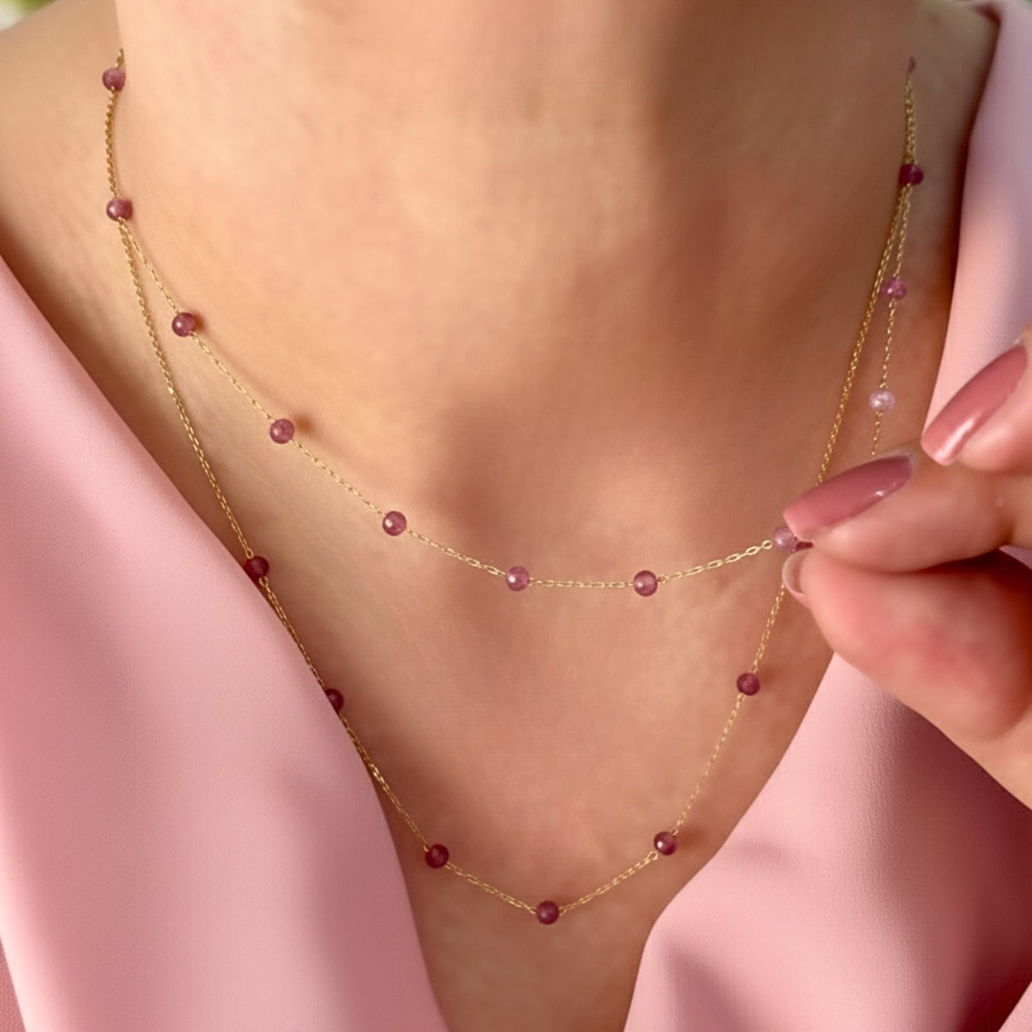 Gargantilha Turmalinas Rosas em Ouro Amarelo 18K-750