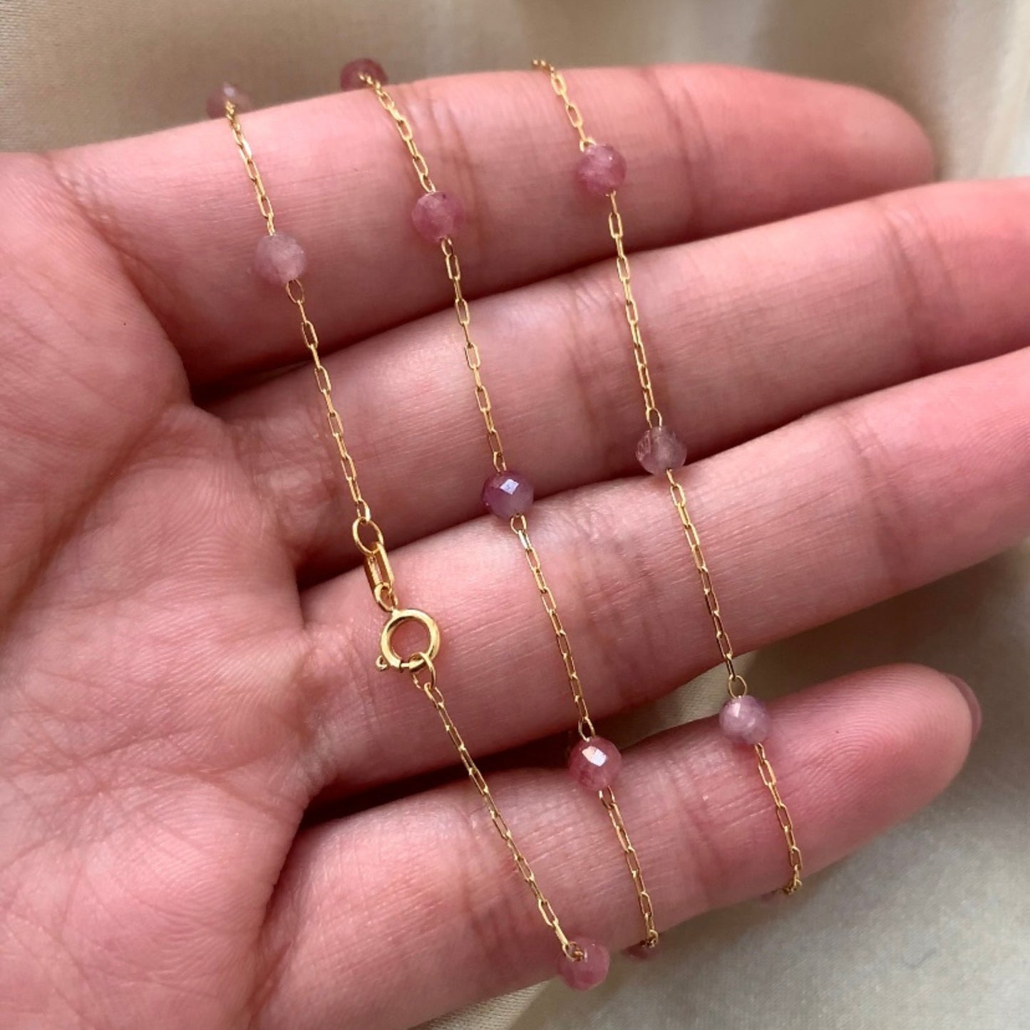 Gargantilha Turmalinas Rosas em Ouro Amarelo 18K-750