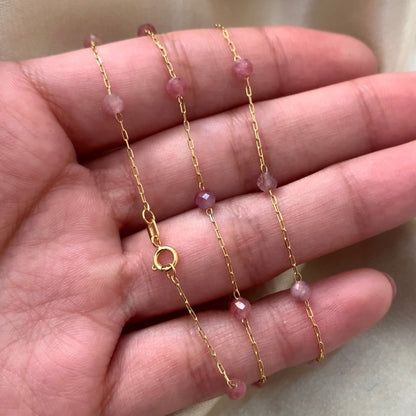 Gargantilha Turmalinas Rosas em Ouro Amarelo 18K-750