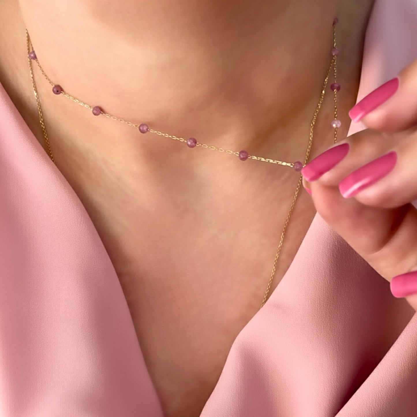 Gargantilha Turmalinas Rosas em Ouro Amarelo 18K-750