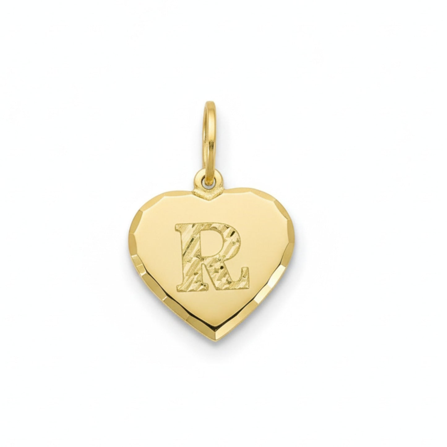 Pingente Coração Letra R Diamantado em Ouro Amarelo 18K