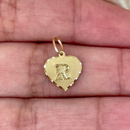 Pingente Coração Letra R Diamantado em Ouro Amarelo 18K